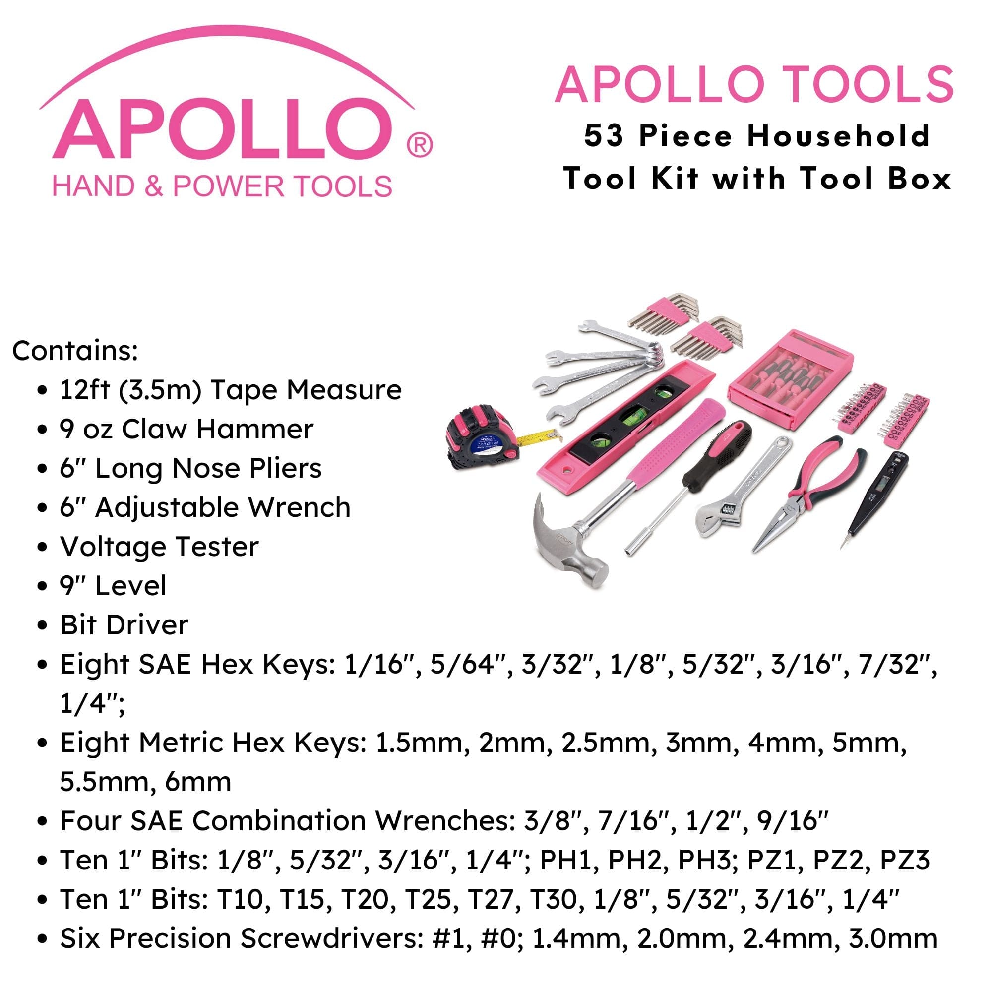 53 Piece Household Tool Kit with Tool Box Pink- DT9773P
