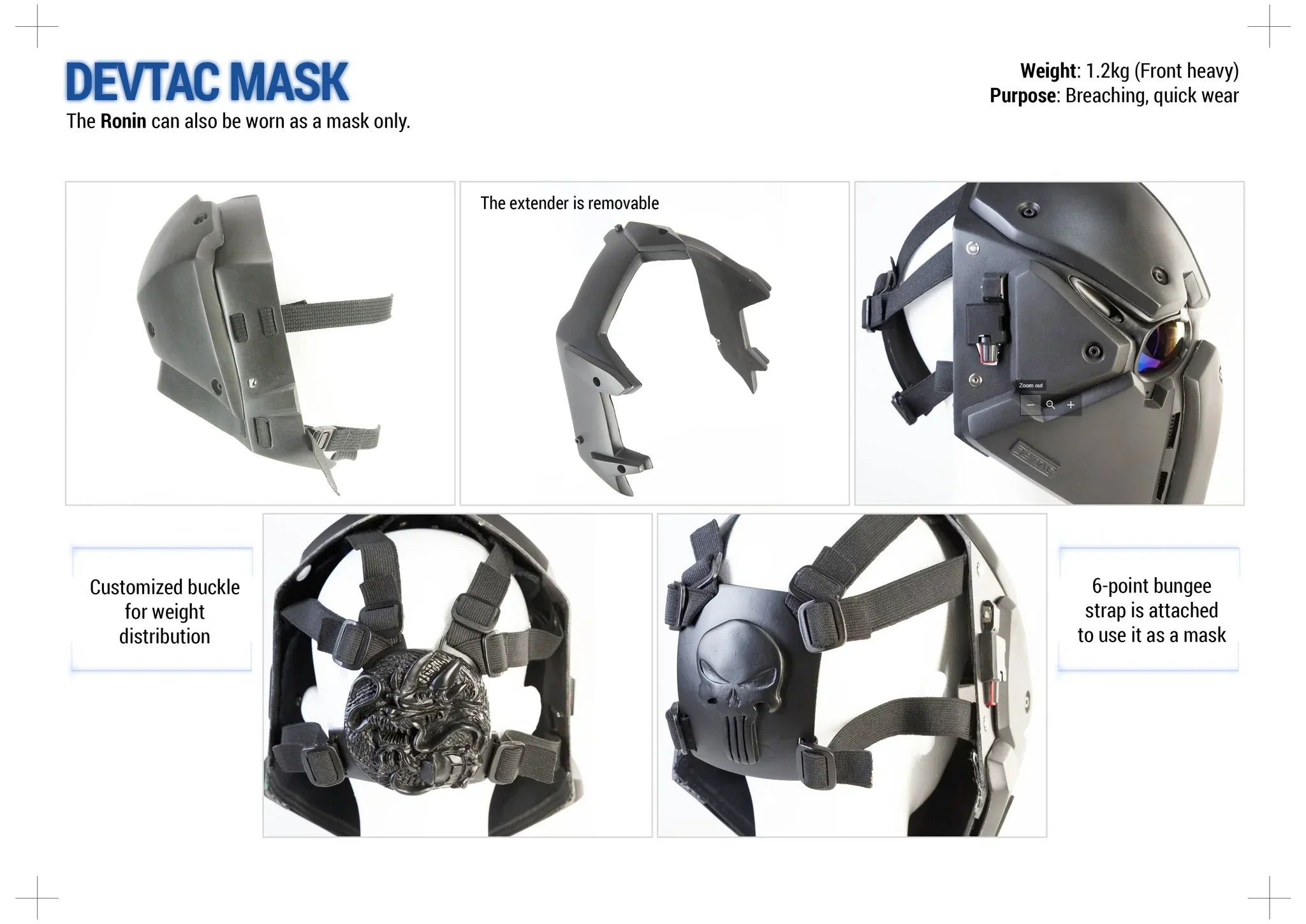 Devtac Ronin - Full Face Ballistic Helmet - NIJ Level IIIA - HUD Available