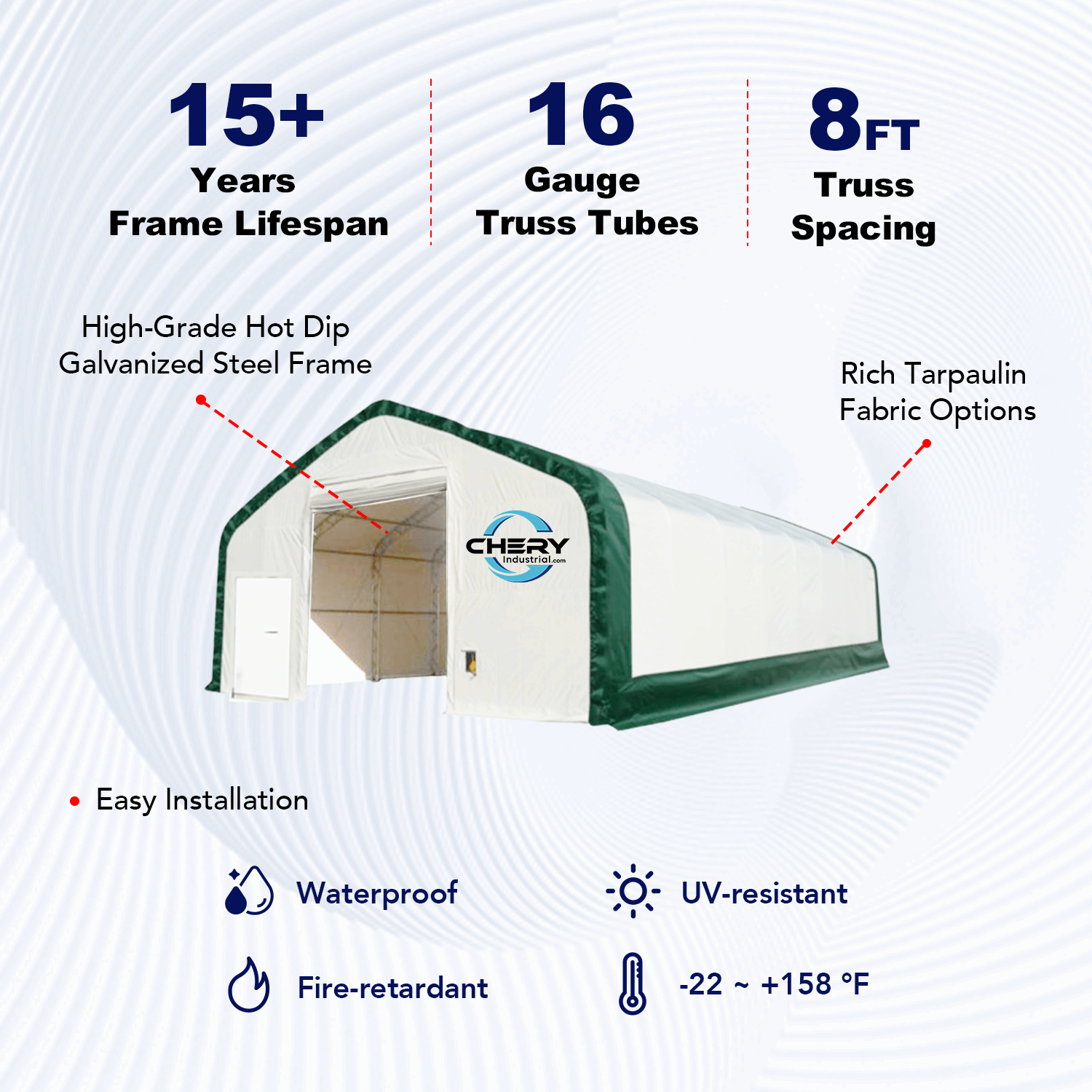 W40'xL80'xH23' Double Truss Storage Shelter