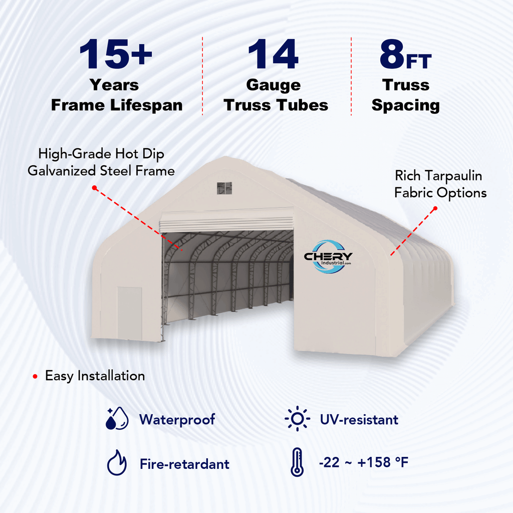 W70'xL120'xH28' Double Truss Storage Shelter
