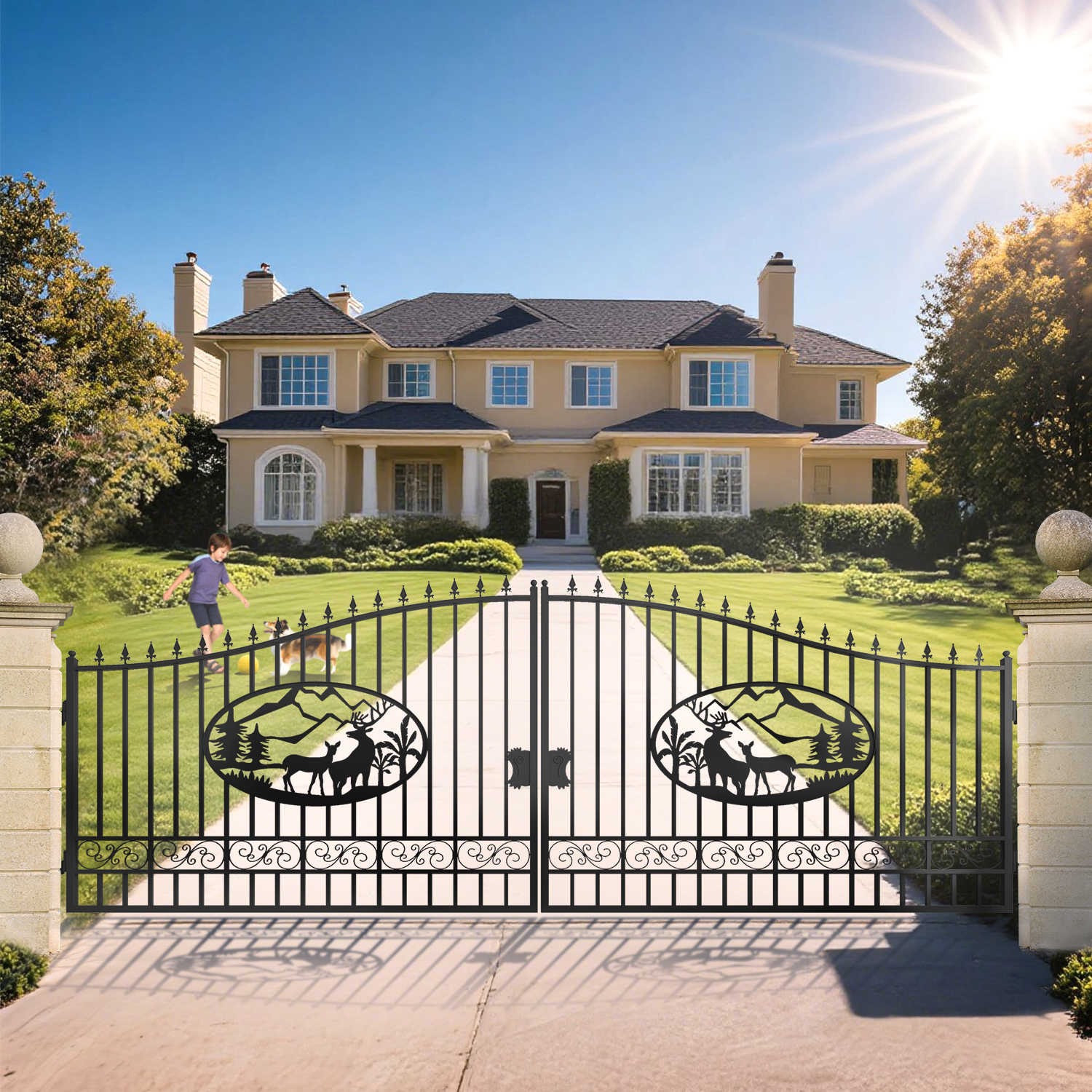 20x8 ft Steel Dual Swing Driveway Gate
