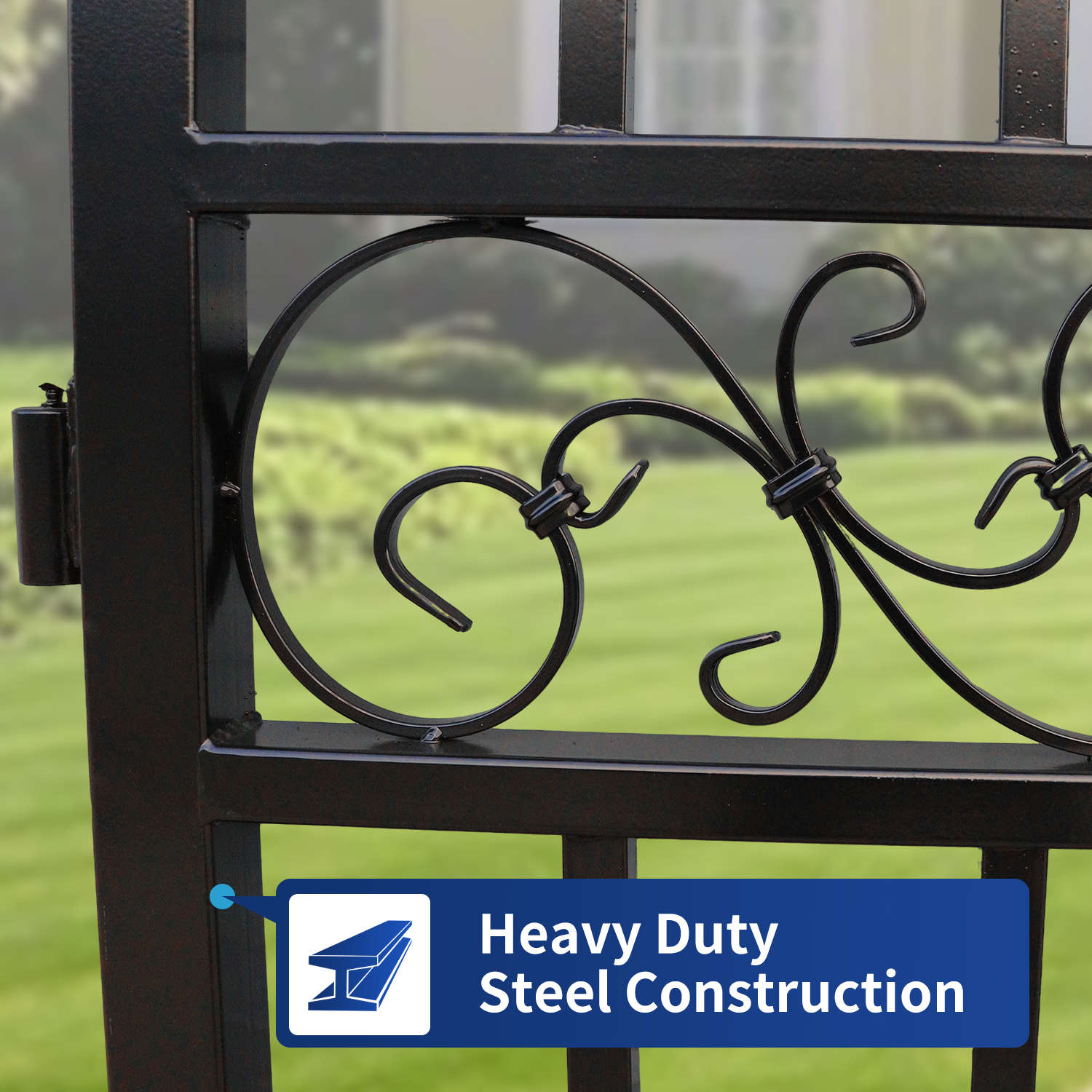 16x7 ft Steel Dual Swing Driveway Gate with Horse Pattern