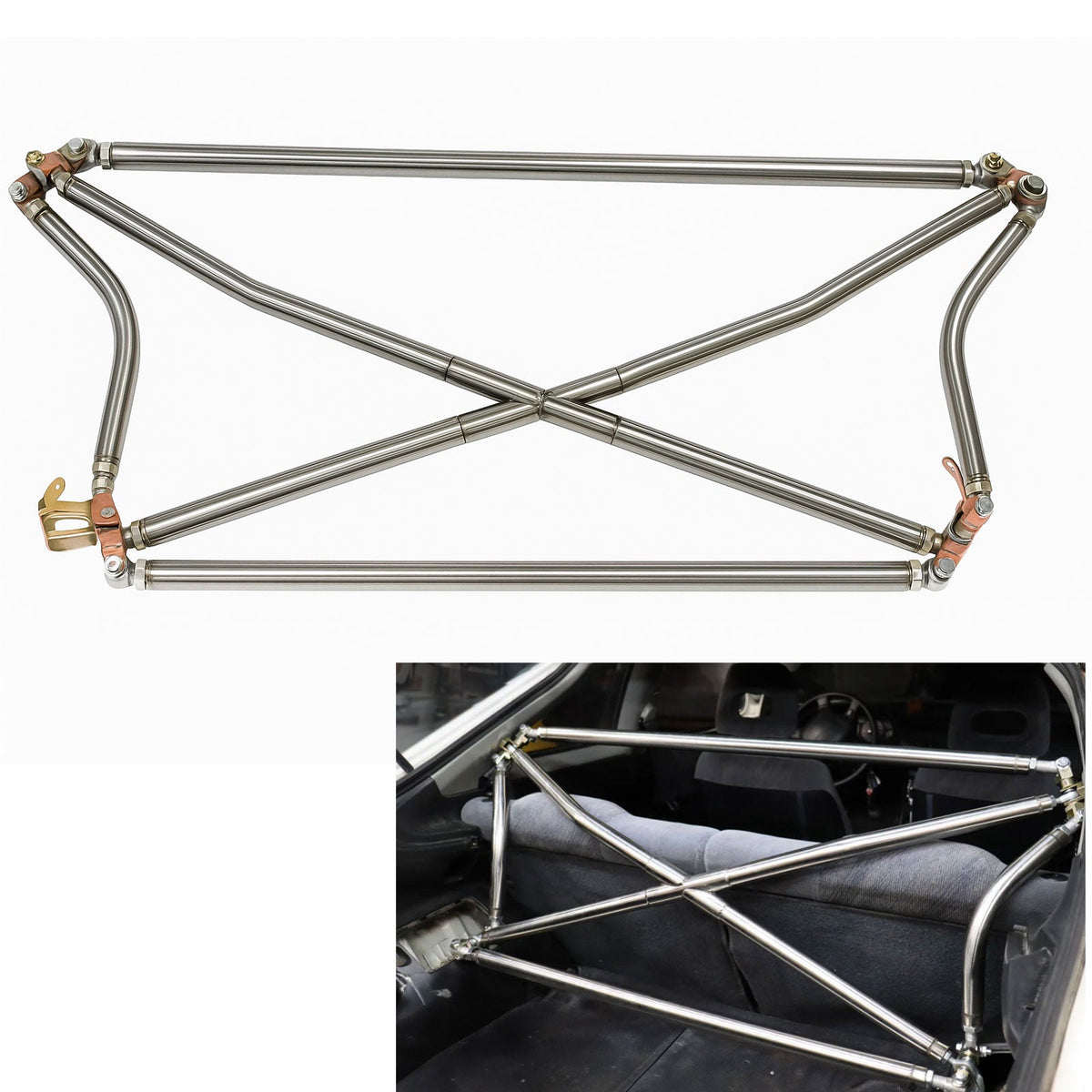 Polished Tubular Multipoint Crossbar X-Bar For Honda Civic EK9 EK4 EK3 1996-2000