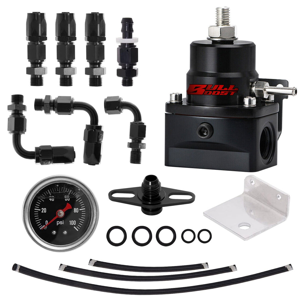 Universal Adjustable Fuel Pressure Regulator Kit W/ 100PSI Oil Gauge AN-6 Hoses