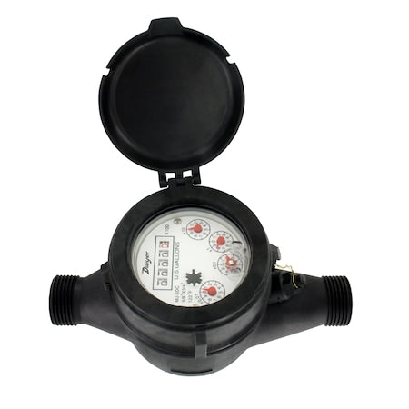 Multi-Jet water meter, 3/4" x 1" pipe size, NSF Certified, brass body with 0.1 gal pulse output.