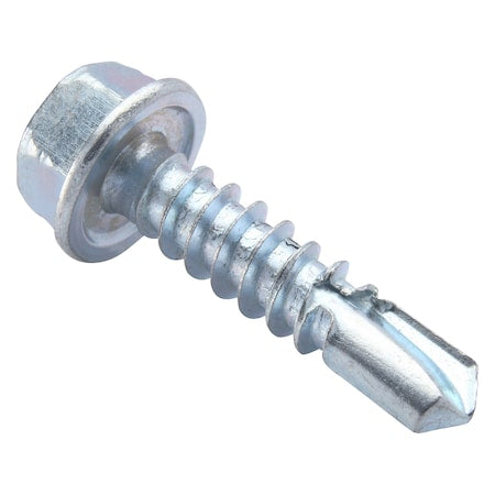 Self-Drilling Screw, 1/4" x 1 in, Zinc Plated Steel Flange Hex Head External Hex Drive, 100 PK