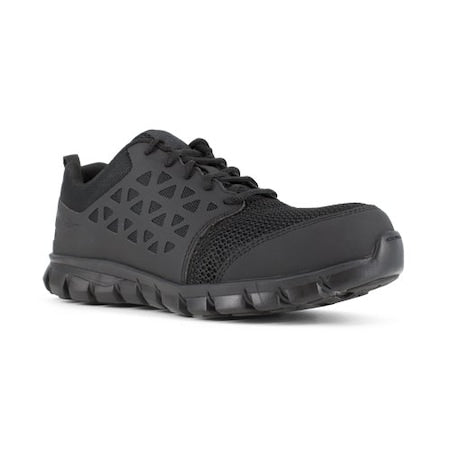 Men's Athletic Shoe, Composite Toe, Leather, Mesh Upper, Rubber Outsole, Lace Up, Black, 5 1/2 W
