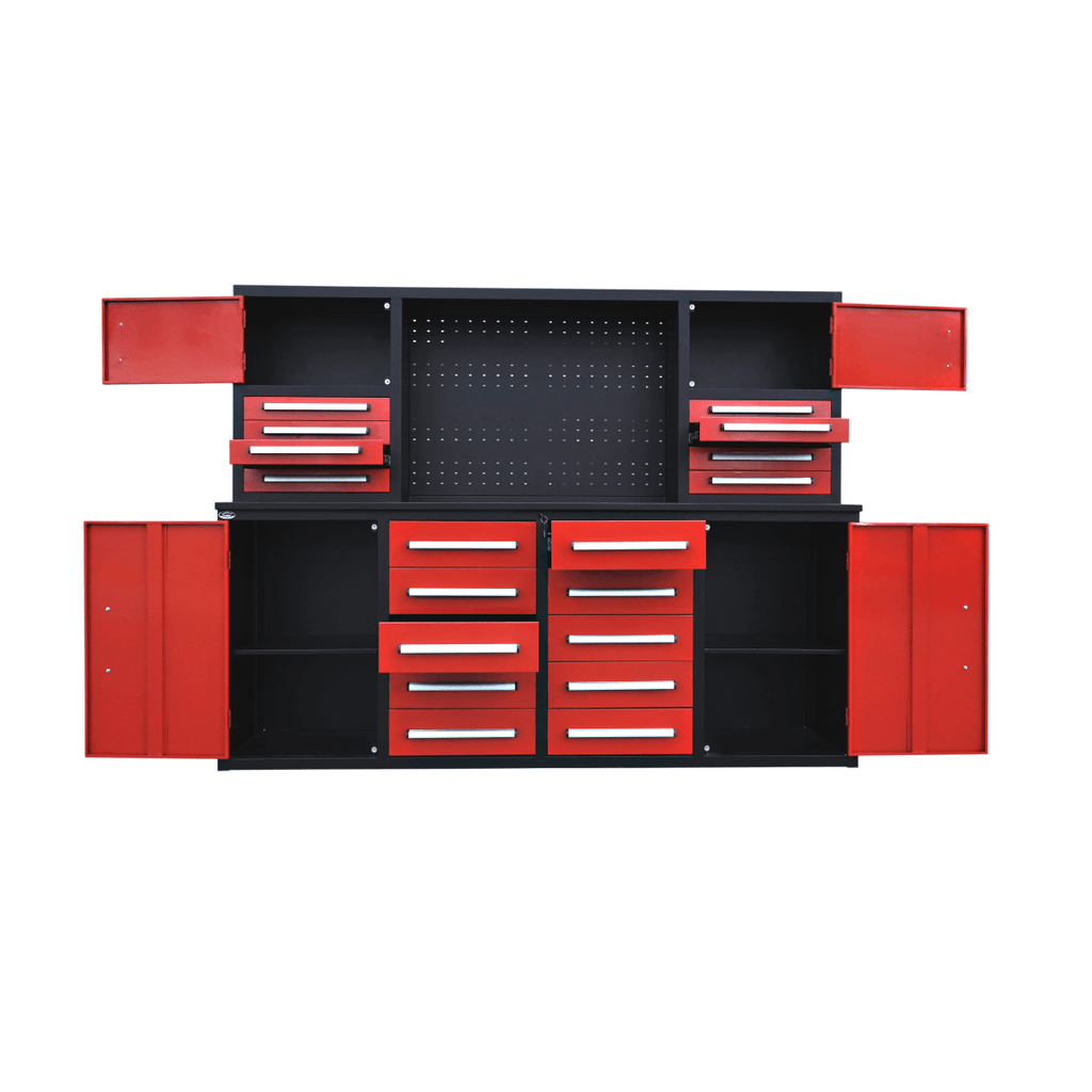 7 ft Garage Workbench Cabinet (18 Drawers & 4 Cabinets & Pegboard)