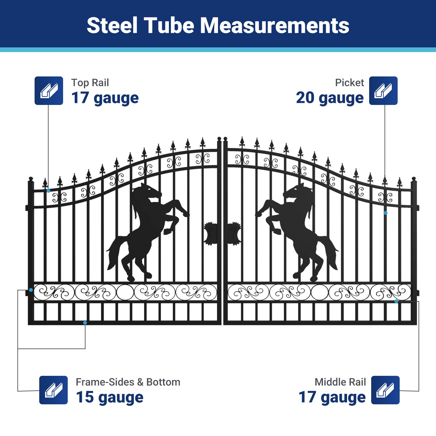 14x8 ft Steel Dual Swing Driveway Gate with Horse Pattern