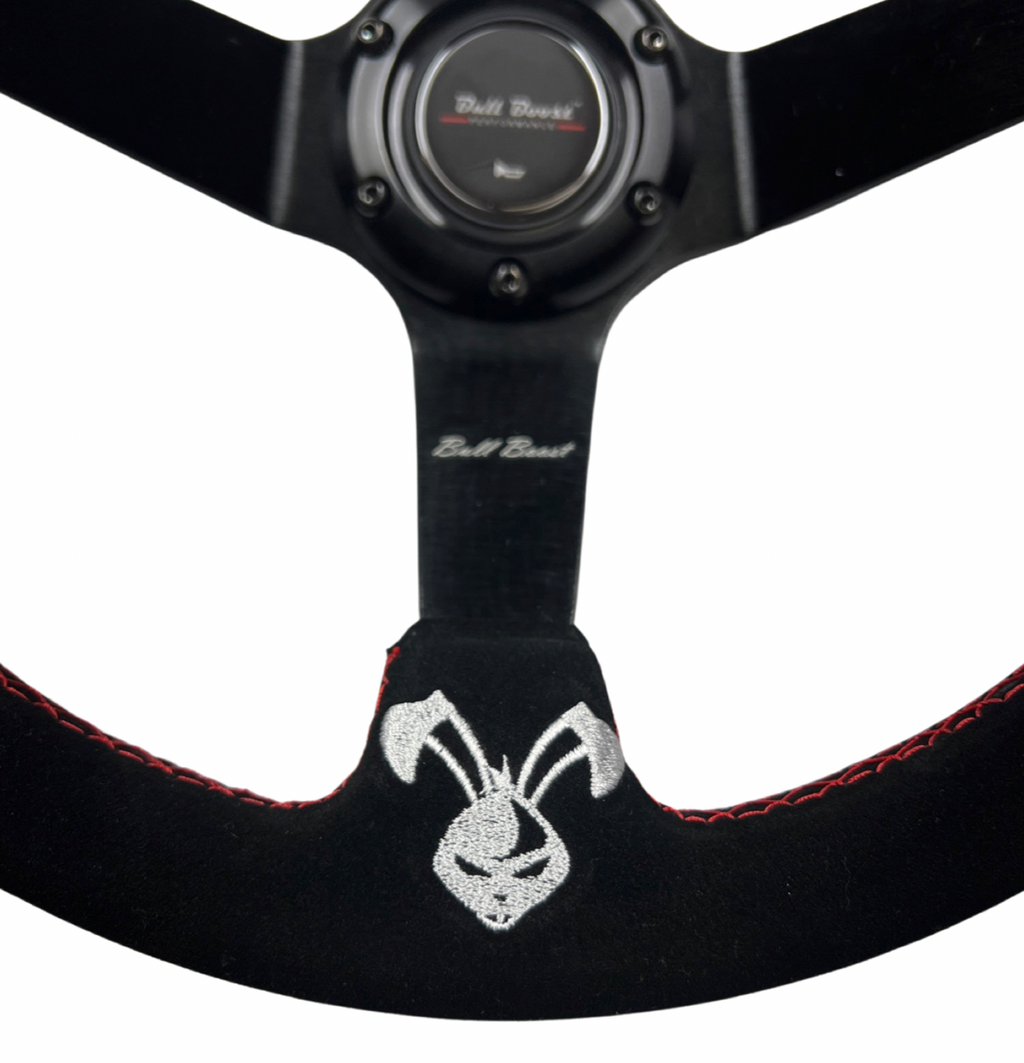 Rising Sun Deep Dish Suede Steering Wheel + Short Hub Adapter Kit For Honda Acura Civic Integra Accord Del Sol, CRX, Prelude