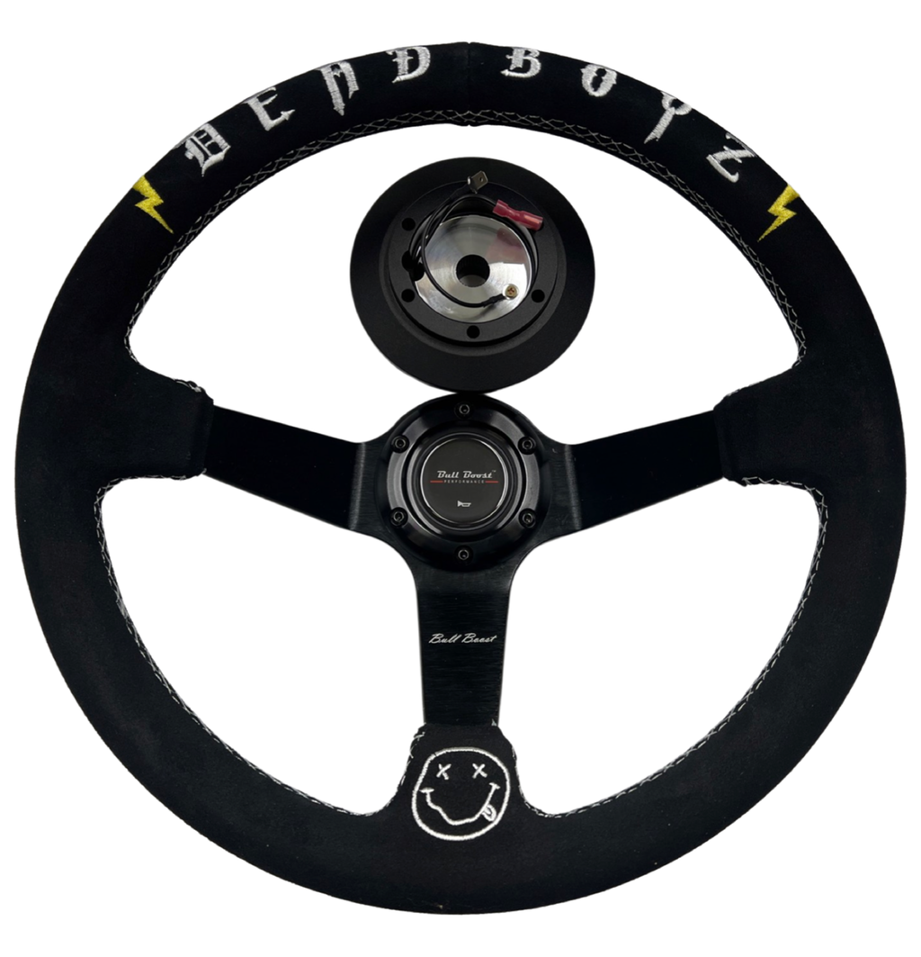 Deadboyz 350mm Deep Dish Suede Steering Wheel + Short Hub Adapter Kit For Honda Acura Civic Integra Accord Del Sol, CRX, Prelude