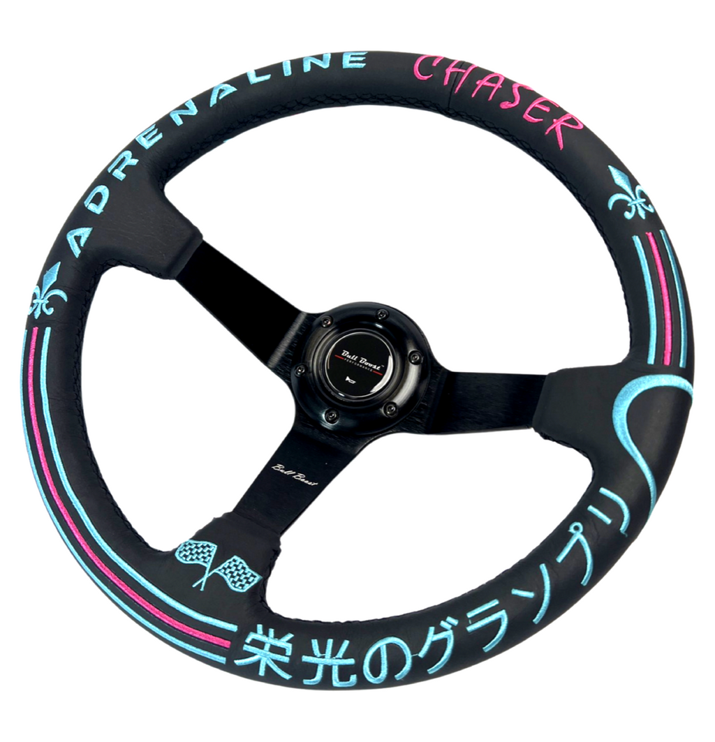 Leather 350mm Steering Wheel + Short Hub Adapter for 83-04 Ford Mustang / 89-92 Ford Ranger