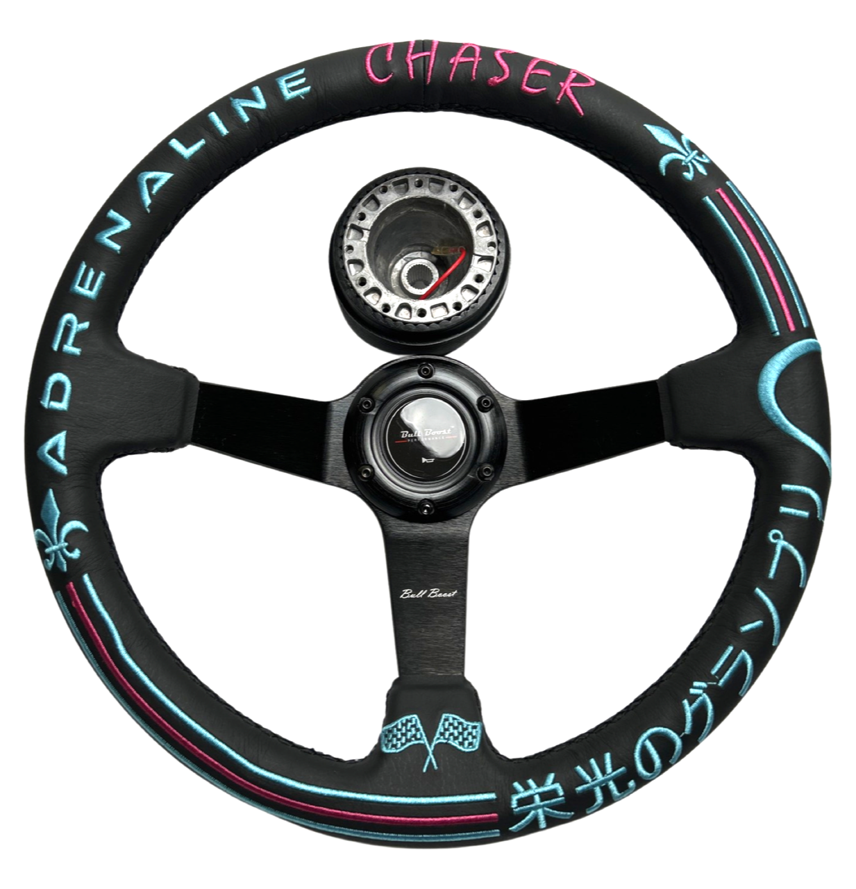 Leather 6-Bolt Deep Dish Racing Steering Wheel + Hub Adapter Boss Kit for Civic, Del Sol, Integra