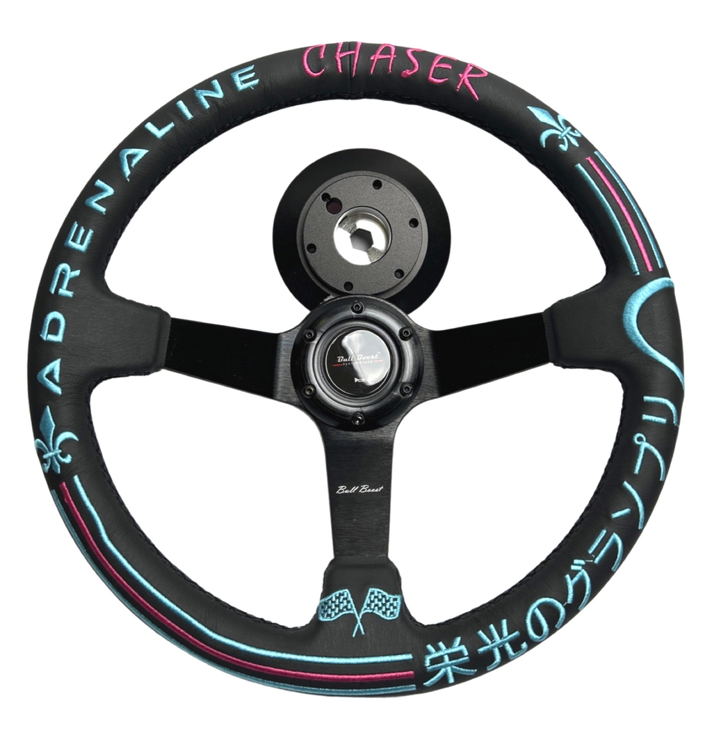 Leather 350mm Steering Wheel + Short Hub Adapter Kit For Ford F150 F350 F450