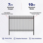 10x7 ft Steel Fence with 3 Rails, 30 Panels