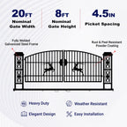 20x8 ft Dual Swing Driveway Gate with Ornamental Posts