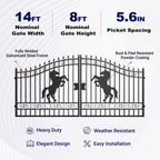 14x8 ft Steel Dual Swing Driveway Gate with Horse Pattern