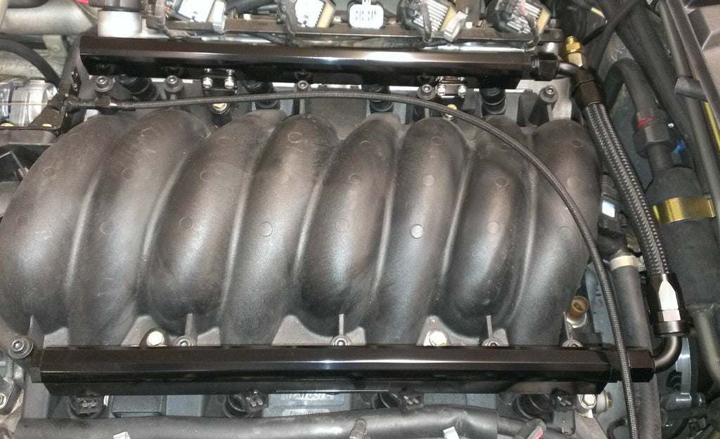Z893 LS1 / LS6 -8AN high flow BLACK fuel rails w/ fittings & crossover hose for Corvette CTS Camaro