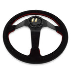 Okinawa Japan Rising Sun Universal 350mm 3"Deep Dish 6-Bolt Steering Wheel Black Suede