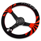 Okinawa Japan Rising Sun Universal 350mm 3"Deep Dish 6-Bolt Steering Wheel Black Suede