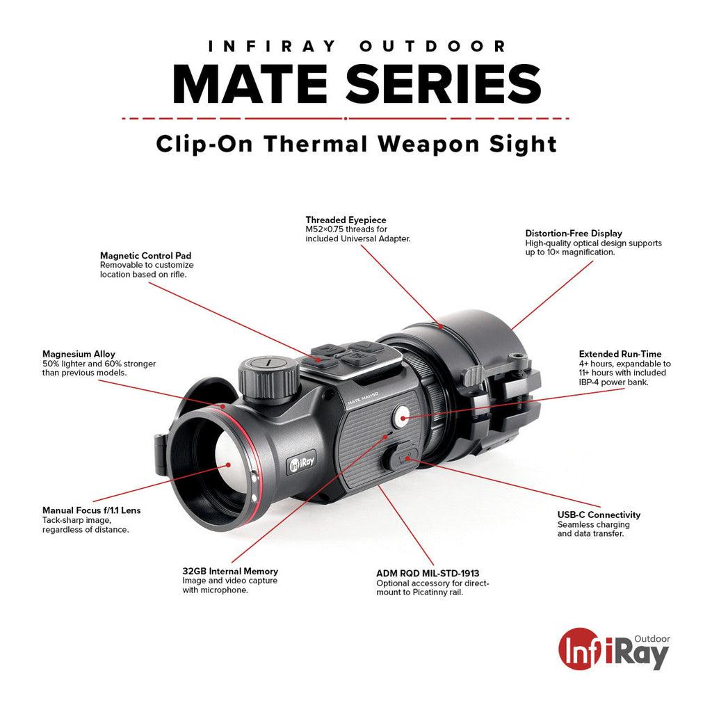 iRay Mate MAH50 - 50mm Clip-On Thermal w/ 2400 Yard Range