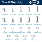 292 Pcs 304 Stainless Steel Bolts and Nuts Kit, A2 Hex Head Flange Nut and Bolt Set M6 M8 M10