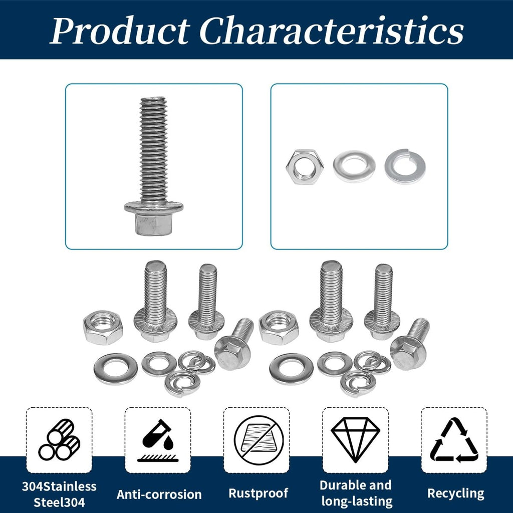 292 Pcs 304 Stainless Steel Bolts and Nuts Kit, A2 Hex Head Flange Nut and Bolt Set M6 M8 M10