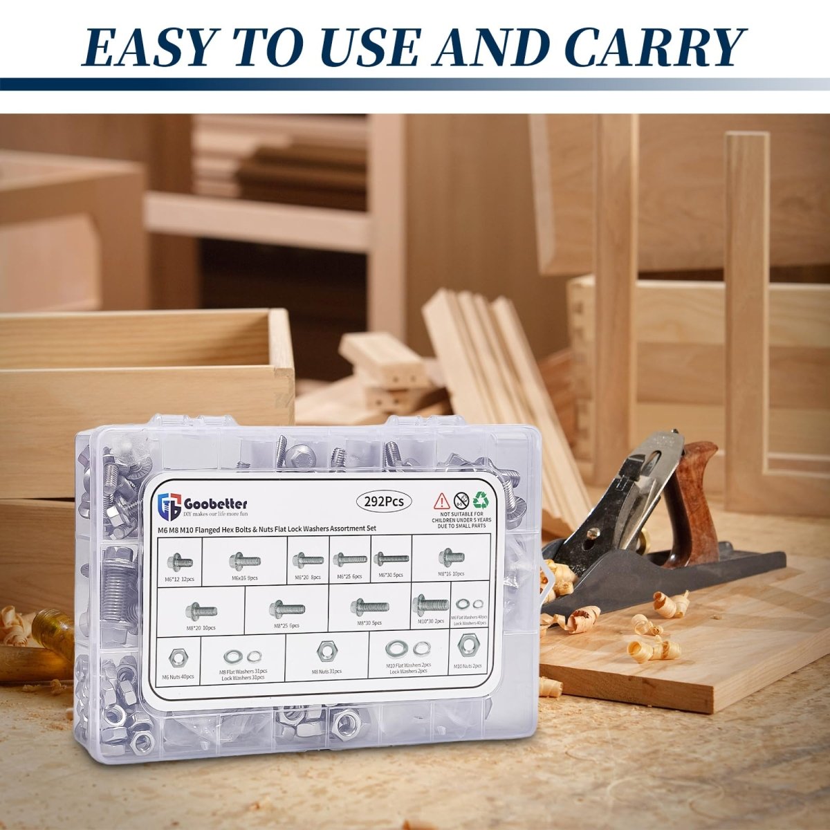 292 Pcs 304 Stainless Steel Bolts and Nuts Kit, A2 Hex Head Flange Nut and Bolt Set M6 M8 M10