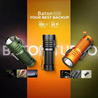 OLIGHT BATONTURBOOGCW Baton Turbo Compact EDC Flashlight with 510m Long-Range Beam - Orange
