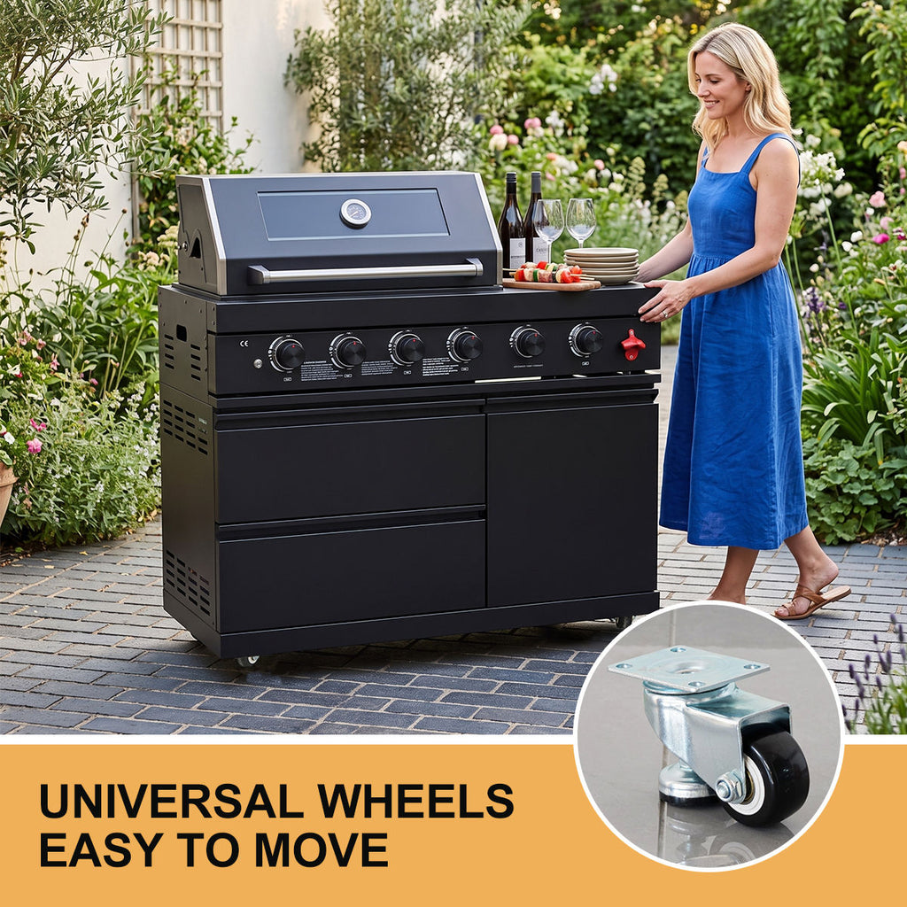 85" 4-Burner 85,000 BTU Black Outdoor Kitchen Island Grill + Storage Cabinets + Sink