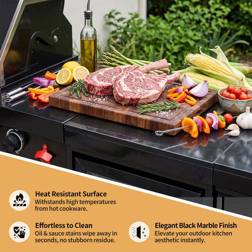 65" 4-Burner 72,000 BTU Black Outdoor Kitchen Island Grill +Side Burner + Marble Countertops