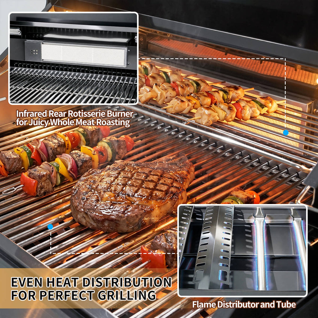 65" 4-Burner 72,000 BTU Black Outdoor Kitchen Island Grill Marble Countertops Wine Cooler