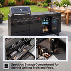 65" 4-Burner 72,000 BTU Black Outdoor Kitchen Island Grill + Round Side Burner