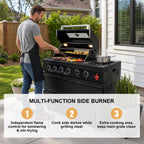65" 4-Burner 72,000 BTU Black Outdoor Kitchen Island Grill +Side Burner + Marble Countertops