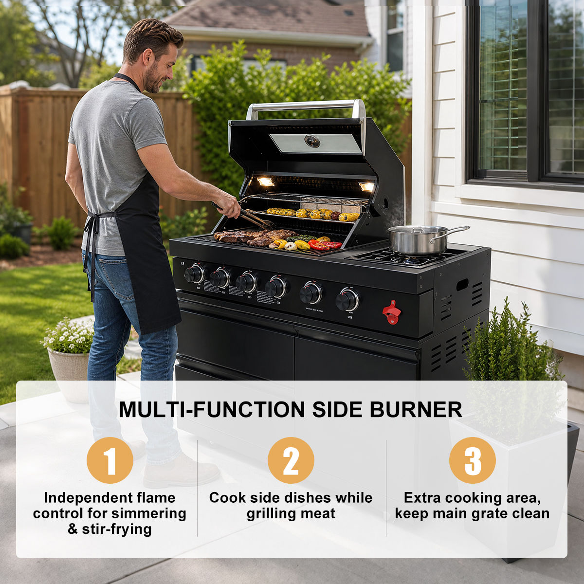85" 4-Burner 85,000 BTU Black Outdoor Kitchen Island Grill + Storage Cabinets + Sink