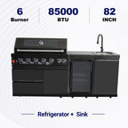 82" 6-Burner 85,000 BTU Gas Outdoor Kitchen Island Grill Stainless Steel Sink Wine Cooler