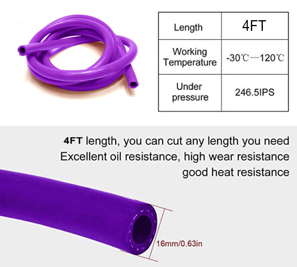 10mm 3/8 Purple Vacuum Silicone Hose Racing Line Pipe Tube 4 Feet Per Order