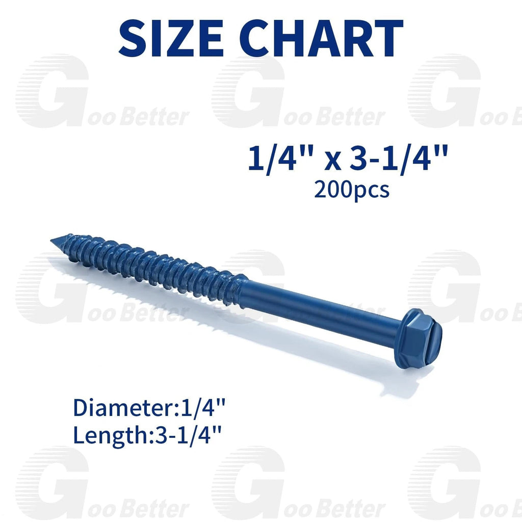 200Pcs Hex Multi-Drive Concrete Masonry Screws – Blue Tapcon-Style Tapscrews