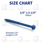 200Pcs Hex Multi-Drive Concrete Masonry Screws – Blue Tapcon-Style Tapscrews