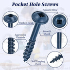 #8 Pocket Hole Screws Exterior Pocket Screw Coarse Thread Square Drive Washer Head Blue Coated With 100MM Drive Bit
