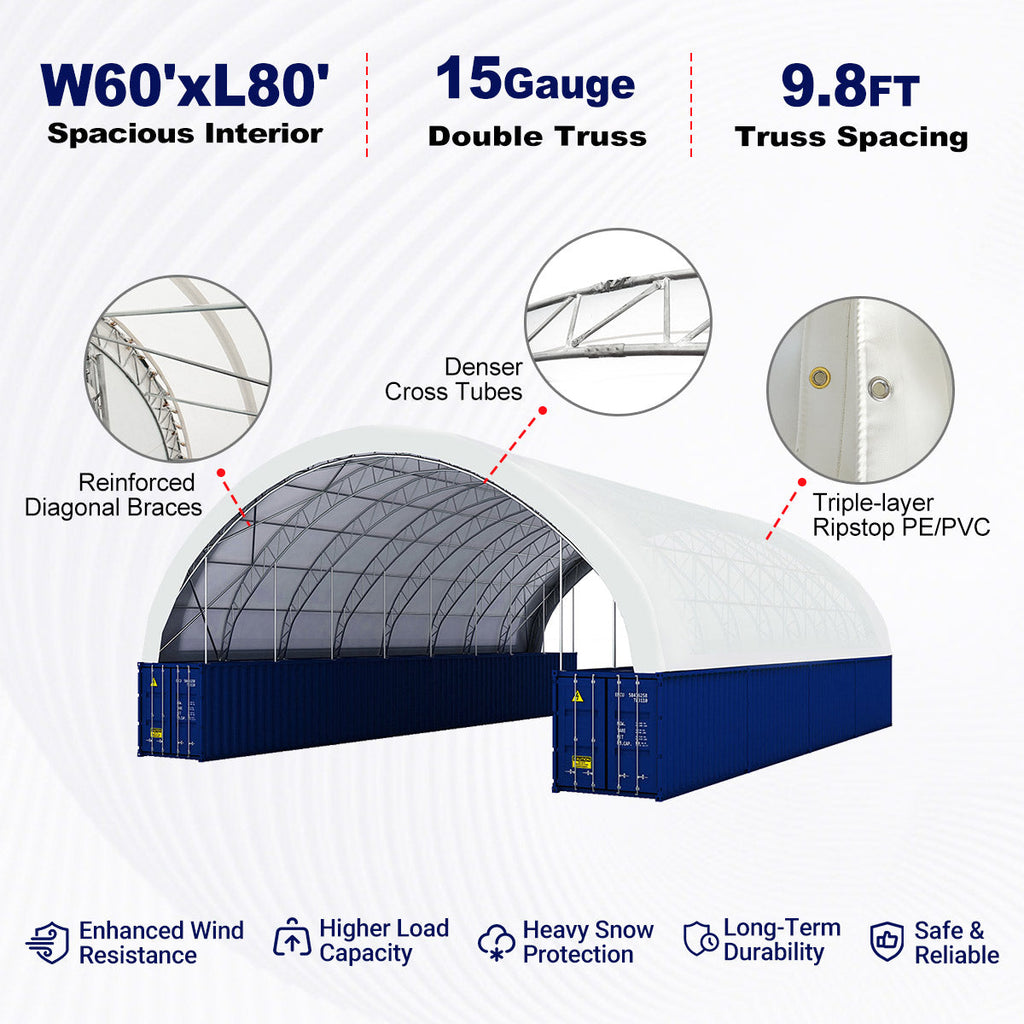 60'x80'x15' Double Truss Container Canopy Shelter