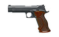 Sig Sauer P210 Target |  Single Action Only |  Semi-automatic |  Metal Frame Pistol |  Full Size |  9MM |  5" Barrel |  Steel |  Nitron Finish |  Black |  Walnut Grips |  Manual Thumb Safety |  8 Rounds |  Target Grade Trigger |  2 Magazines