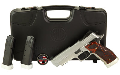 Sig Sauer P226 X-FIVE |  Semi-automatic |  Single Action Only |  Metal Frame Pistol |  Full Size |  9MM |  5" Barrel |  Matte Finish |  Stainless Steel |  Custom Hogue Cocobolo Grip with Alloy Magwell |  Fiber Optic Front Sight |  Adjustable Rear Sight |
