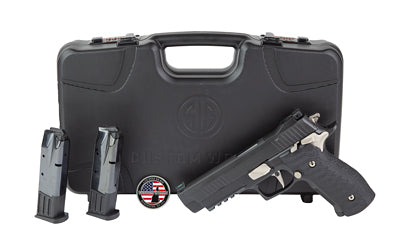 Sig Sauer P226 |  X-Five Nightmare |  Semi-automatic |  Single Action Only |  Metal Frame Pistol |  Full Size |  9MM |  5" Barrel |  Nitron Finish |  Black |  XRAY3 Day/Night Sights |  G10 Grips |  Manual Safety |  10 Rounds |  3 Magazines |  Custom Works