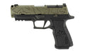 Sig Sauer P320 XTEN ENDURE COMP |  Striker Fired |  Semi-Automatic |  Polymer Frame Pistol |  10MM |  3.8" Barrel |  Slide Integrated Expansion Chamber |  Cerakote Finish |  Moss Green Slide with Topographic Laser Etched Pattern |  Black Frame |  Optics R