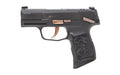 Sig Sauer P365 ROSE |  Striker Fired |  Semi-automatic |  Polymer Frame Pistol |  Micro-Compact |  380 ACP |  3.1" Barrel |  Nitron Finish |  Black with Rose Gold Controls and Engraving |  SIGLITE Day/Night Sights |  10 Rounds |  2 Magazines |  Optics Rea