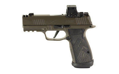 Sig Sauer P365 AXG LEGION |  Striker Fired |  Semi-automatic |  Metal Frame Pistol |  Sub-Compact |  9MM |  3.1" Barrel |  Cerakote Finish |  Legion Gray |  Romeo-X Compact Red Dot Sight |  AXG Grip Module |  G10 Grips |  XRAY3 Day/Night Sights |  Optic R