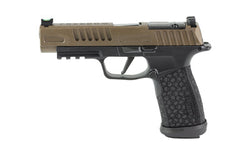Sig Sauer P365 FUSE |  Semi-automatic |  Striker Fired |  Polymer Frame Pistol |  Compact |  9MM |  4.3" Barrel |  Matte Finish |  Black and Bronze |  Fiber Optic Front Sight |  Optic Ready |  Non-Manual Safety |  "Freedom" Engraving on Slide |  (3)-Magaz