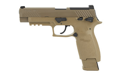Sig Sauer P320-M17 Airgun |  CO2 Pistol |  .177 Pellet |  430 Feet Per Second |  M1913 Accessory Rail |  Fixed Sights |  Coyote Tan |  1 Magazine |  20 Rounds
