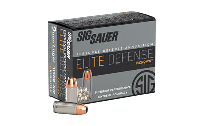 Sig Sauer Elite Defense V-Crown |  9MM |  115 Grain |  Jacketed Hollow Point |  20 Round Box